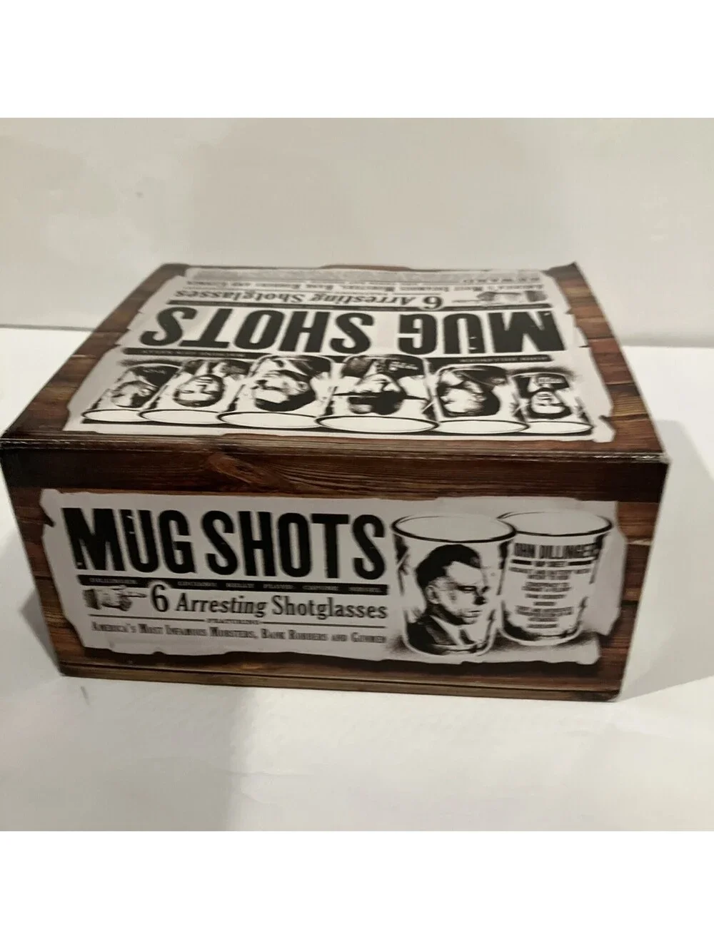Mug Shots 6 Shot Glasses Set , Al Capone,Luciano,Dillinger, Siegel +++ NEW